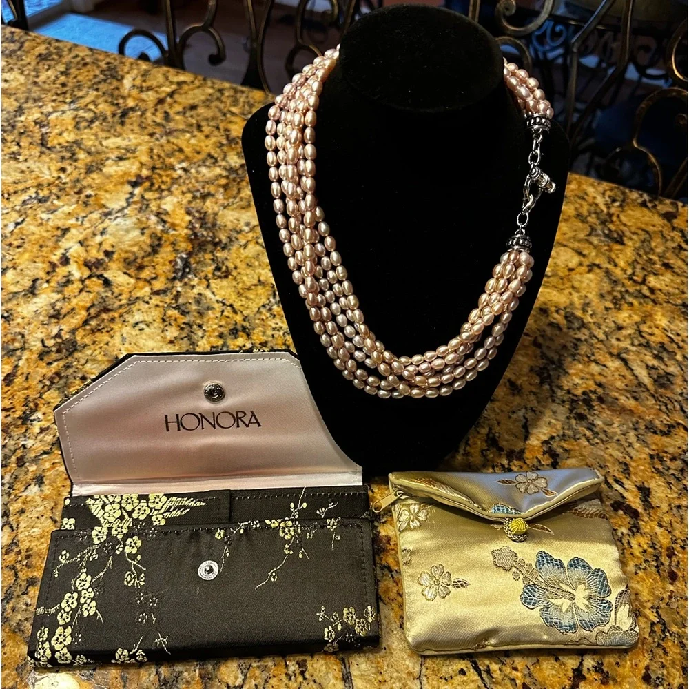 Honora ❤️ 6 Strain Pink Fresh Water Pearl Statement Necklace. Pre❤️Loved - Picture 2 of 13